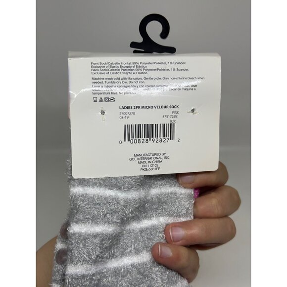 NEW Looking Sharp 2-Pair Micro Velour Socks Cactus Pink Gray Fuzzy Size 4-10 - Picture 3 of 3